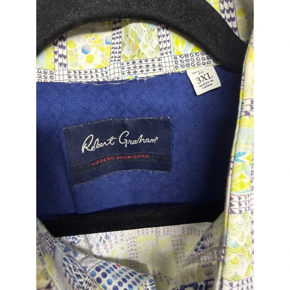 Robert Graham Modern Americana Shirt Mens 3XL Tailored Fit Patchwork Blue Green